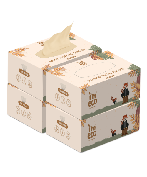 IMECO: Bamboo Facial Tissue | Soft & Highly Absorbent | 2-Ply | 200 Pulls Per Pack | Pack of 4
