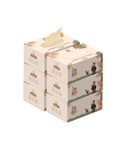 IMECO: Bamboo Facial Tissue | Soft & Highly Absorbent | 2-Ply | 200 Pulls Per Pack | Pack of 6