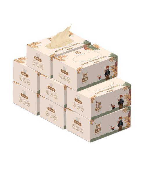 IMECO: Bamboo Facial Tissue | Soft & Highly Absorbent | 2-Ply | 200 Pulls Per Pack | Pack of 8