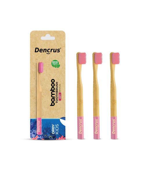 DENCRUS: Orby Kids Bamboo Toothbrush For Kids | 100% Natural Soft Bristles | Pink | Pack of 3
