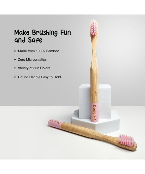 DENCRUS: Orby Kids Bamboo Toothbrush For Kids | 100% Natural Soft Bristles | Pink | Pack of 3