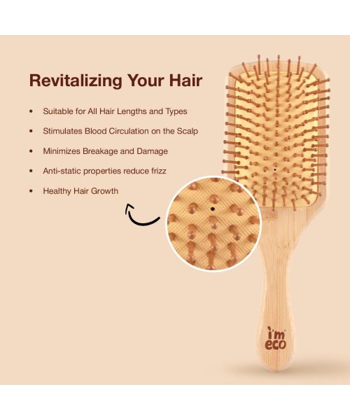 IMECO: Bamboo Hair Brush Comb | Flat Paddle Brush Comb | Detangling Hair | Unisex | Pack of 1