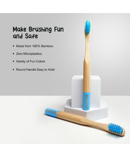 DENCRUS: Orby Kids Bamboo Toothbrush For Kids | 100% Natural Soft Bristles | Blue | Pack of 5