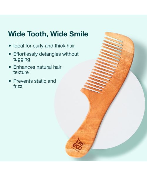 IMECO: Combo Of Dual Tooth & Wide Tooth Neem Wood Comb & Bamboo Paddle Hair Brush | Unisex I Pack of 3