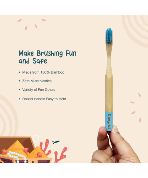 DENCRUS: Orby Kids Bamboo Toothbrush For Kids | 100% Natural Soft Bristles | Pink, Lavender, Blue | Pack of 3