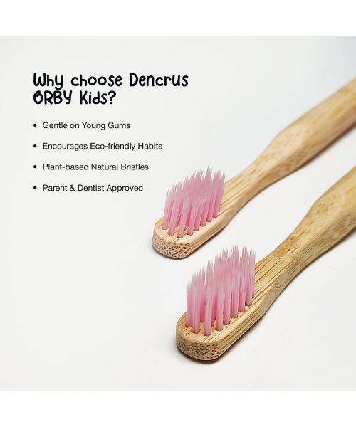 DENCRUS: Orby Kids Bamboo Toothbrush For Kids | 100% Natural Soft Bristles | Pink | Pack of 3
