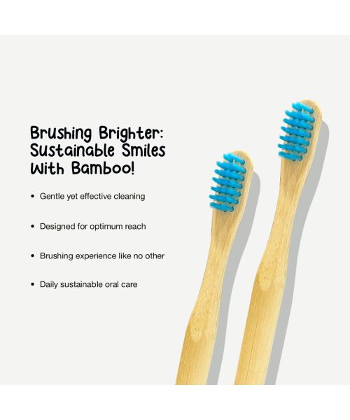 DENCRUS: Orby Kids Bamboo Toothbrush For Kids | 100% Natural Soft Bristles | Blue | Pack of 5