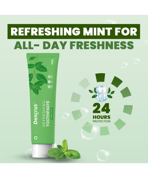 DENCRUS: Mint Toothpaste And Octa Clean Bamboo Toothbrush Pack of 2 Combo | Mint Oral Care Combo