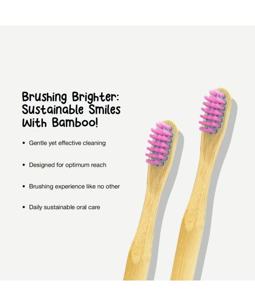 DENCRUS: Orby Kids Bamboo Toothbrush For Kids | 100% Natural Soft Bristles | Pink | Pack of 3