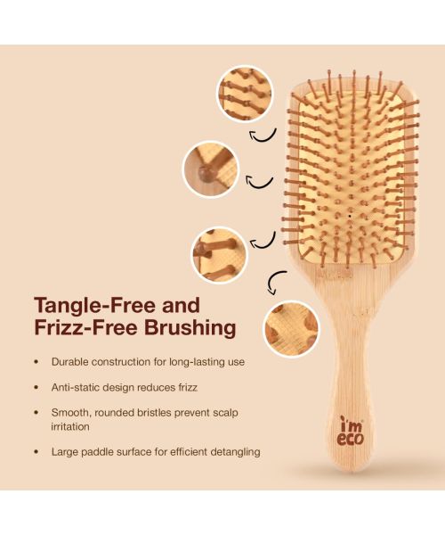 IMECO: Bamboo Hair Brush Comb | Flat Paddle Brush Comb | Detangling Hair | Unisex | Pack of 1
