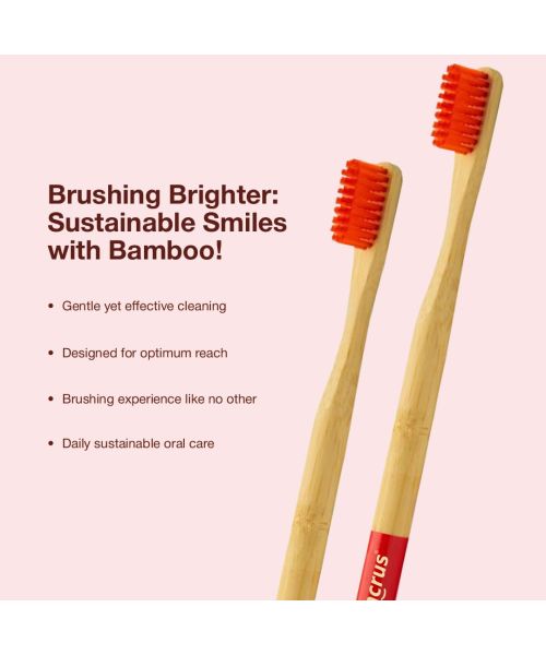 DENCRUS: Orby Plus Bamboo Toothbrush For Adults | 100% Natural Soft Bristles | Red | Pack of 4
