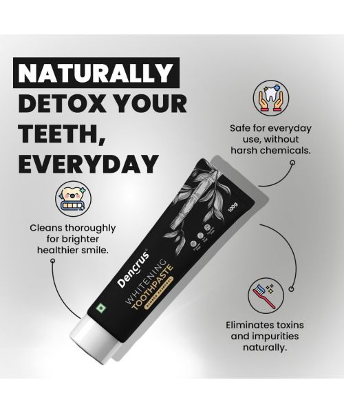 DENCRUS: Charcoal Toothpaste And Octa Clean Bamboo Toothbrush Pack of 2 Combo | Charcoal Oral Care Combo