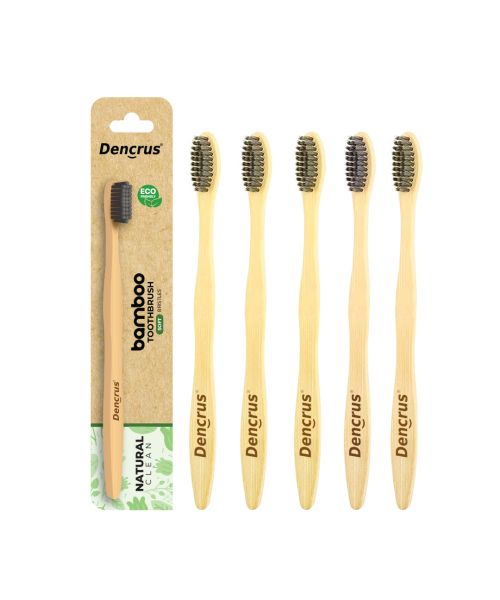 DENCRUS: Natural Clean Bamboo Toothbrush | Charcoal Activated Soft Bristles | Pack of 5