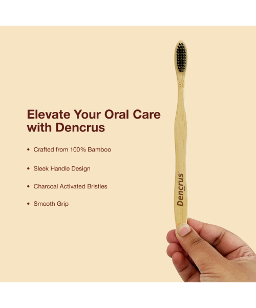 DENCRUS: Natural Clean Bamboo Toothbrush | Charcoal Activated Soft Bristles | Pack of 1