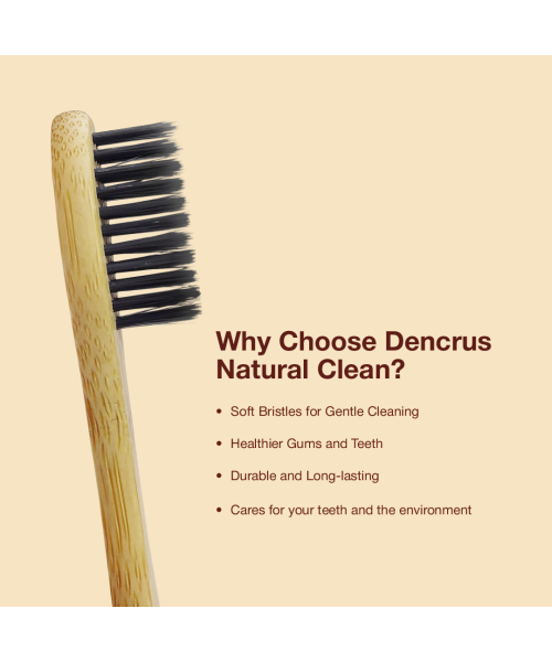 DENCRUS: Natural Clean Bamboo Toothbrush | Charcoal Activated Soft Bristles | Pack of 1