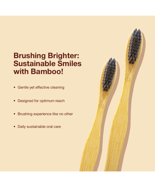 DENCRUS: Natural Clean Bamboo Toothbrush | Charcoal Activated Soft Bristles | Pack of 2