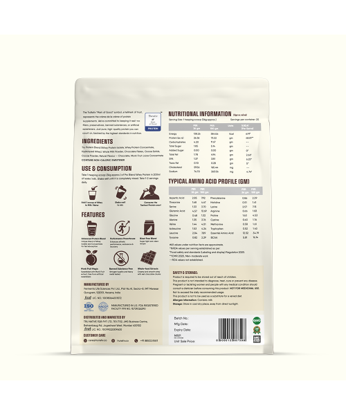 TruNativ: Whey protein powder | Blend with Isolate and Concentrate | 26g Protein | 6g BCAA | No added Sugar | Choco Crunch (907g / 2lbs)