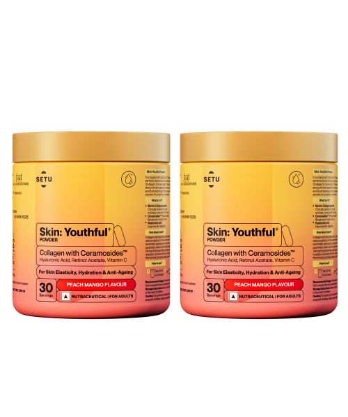 SETU: Youthful with 8g Marine Collagen + Ceramosides™ for 4X Faster Hydration | Supplement to Reduce Wrinkles, Fine Lines & Support Healthy Skin | Collagen Powder For Women & Men | (60 Servings)