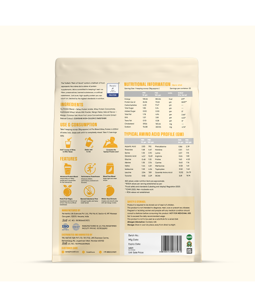 TruNativ: Whey protein powder | Blend with Isolate and Concentrate | 26g Protein | 6g BCAA | No added Sugar | Mango (907g / 2lbs)