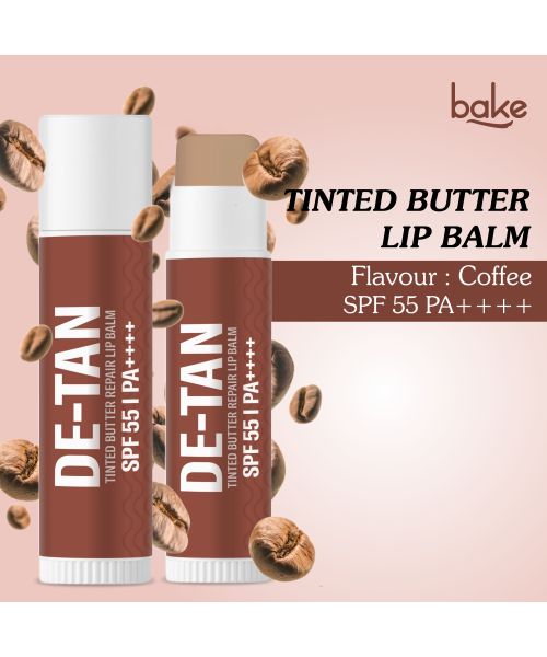Bake Cosmetics: De-Tan Tinted Butter Lip Balm SPF 55 PA++++ with Kojic Acid, Alpha Arbutin & Lactic Acid 24 Hours Moisturization 5ml