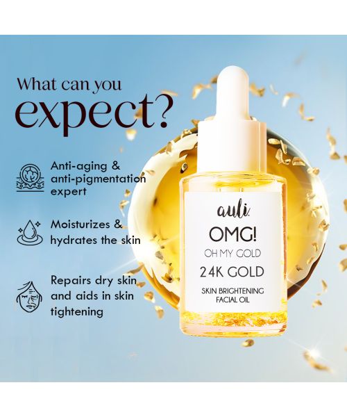 AULI: OMG Pure Rosehip and 24K Gold Flakes induced Facial Oil - 30ml