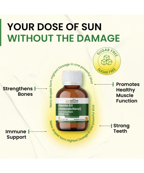 Vlado's Himalayan Organics: Vitamin D3 60000 IU Shots | Cholecalciferol Vitamin D3 60000 IU Supplement 5ml Each bottle - Orange Flavour - (Pack of 8)
