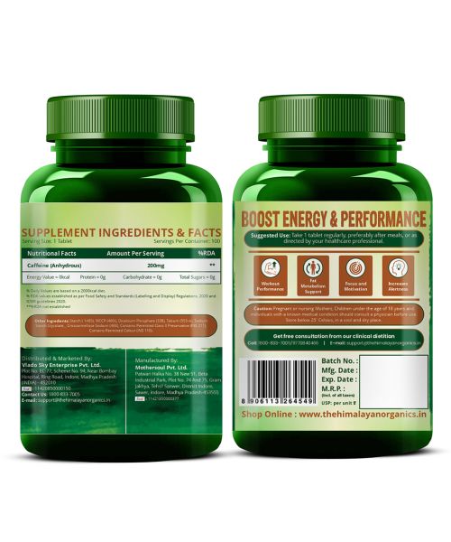 Vlado's Himalayan Organics: Caffeine 200mg | Enhance Energy Metabolism - 100 Veg Tablets