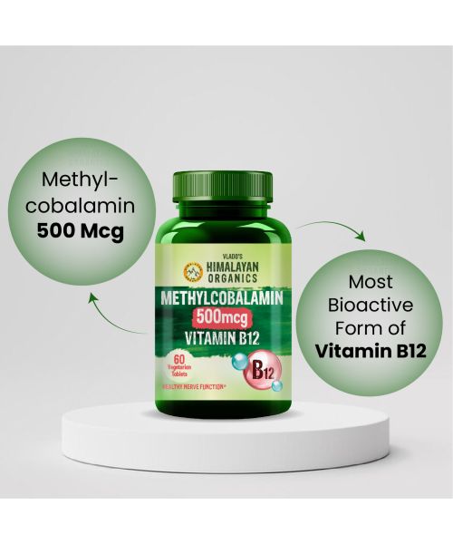 Vlado's Himalayan Organics: Vitamin B12 Supplements 500 mcg - Methylcobalamin B12 Vitamin Tablets - 60 Veg Tablets