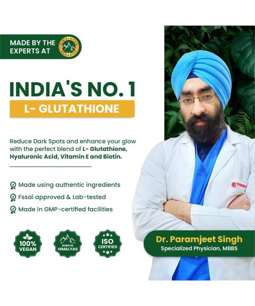 Vlado's Himalayan Organics: L-Glutathione Reduced + With Hyaluronic Acid Vitamin E + Biotin - 30 Veg Tablets