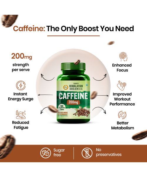Vlado's Himalayan Organics: Caffeine 200mg | Enhance Energy Metabolism - 100 Veg Tablets
