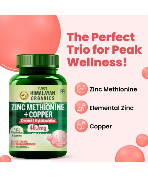Vlado's Himalayan Organics: Zinc Methionine Chelated Copper | Support Healthy Immune - 120 Veg Capsules