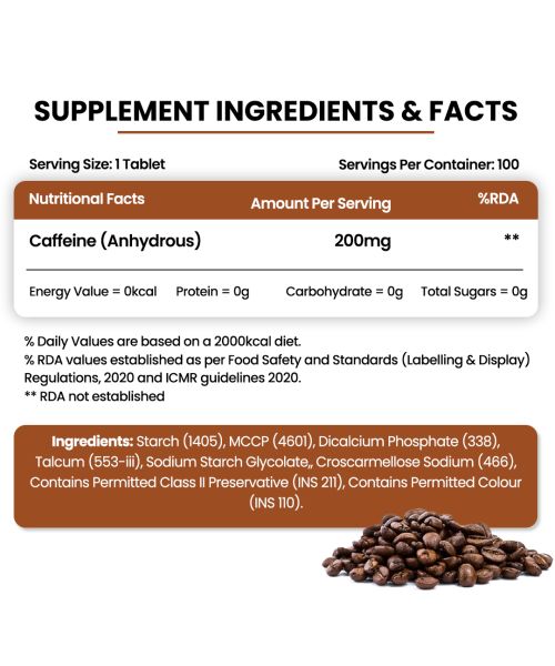 Vlado's Himalayan Organics: Caffeine 200mg | Enhance Energy Metabolism - 100 Veg Tablets