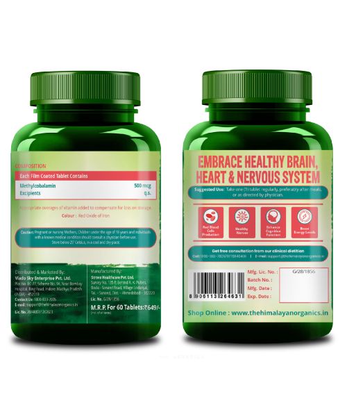 Vlado's Himalayan Organics: Vitamin B12 Supplements 500 mcg - Methylcobalamin B12 Vitamin Tablets - 60 Veg Tablets