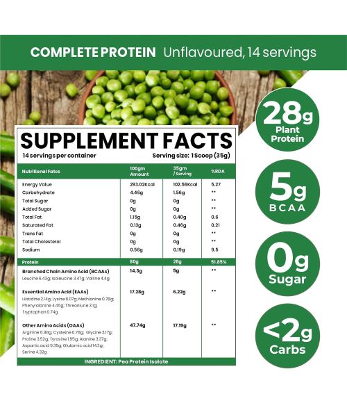 Vlado's Himalayan Organics: Organic protein Powder I Plant protein I 28gm Protein , 5gm BCAA - Unflavoured - 500gm