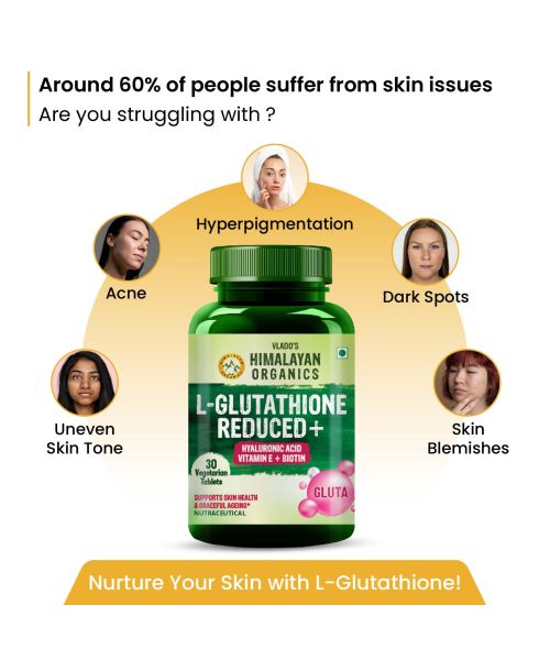 Vlado's Himalayan Organics: L-Glutathione Reduced + With Hyaluronic Acid Vitamin E + Biotin - 30 Veg Tablets