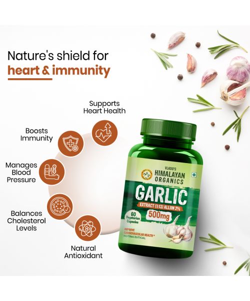 Vlado's Himalayan Organics: Garlic 500Mg Supplement | Extract (1:13) Allium Sativum - 2% - 60 Veg Capsules