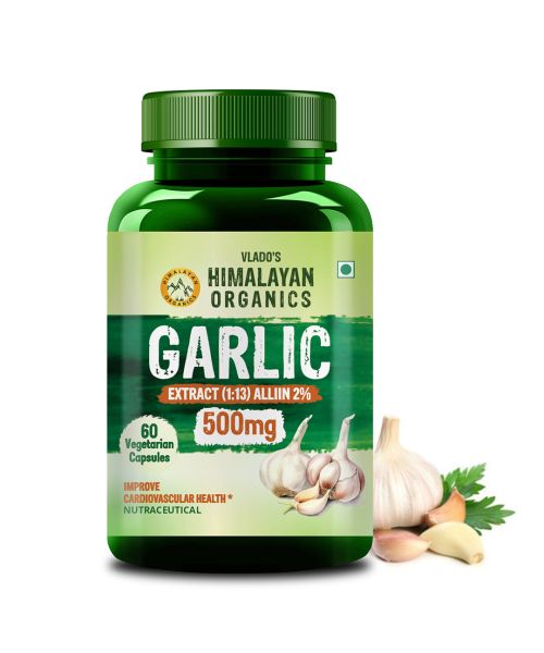 Vlado's Himalayan Organics: Garlic 500Mg Supplement | Extract (1:13) Allium Sativum - 2% - 60 Veg Capsules