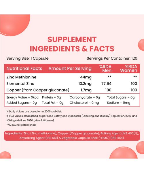 Vlado's Himalayan Organics: Zinc Methionine Chelated Copper | Support Healthy Immune - 120 Veg Capsules