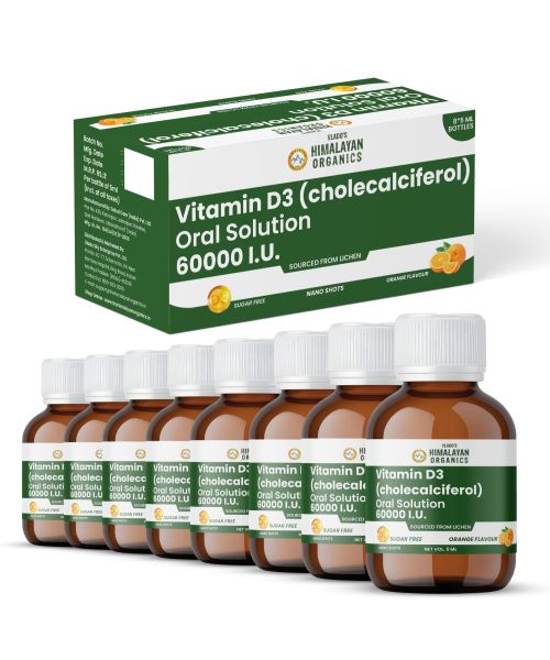 Vlado's Himalayan Organics: Vitamin D3 60000 IU Shots | Cholecalciferol Vitamin D3 60000 IU Supplement 5ml Each bottle - Orange Flavour - (Pack of 8)