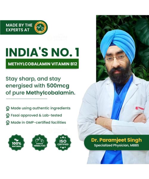 Vlado's Himalayan Organics: Vitamin B12 Supplements 500 mcg - Methylcobalamin B12 Vitamin Tablets - 60 Veg Tablets