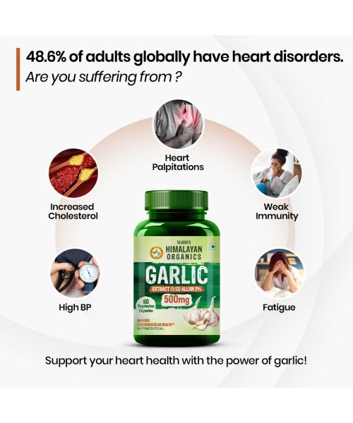 Vlado's Himalayan Organics: Garlic 500Mg Supplement | Extract (1:13) Allium Sativum - 2% - 60 Veg Capsules