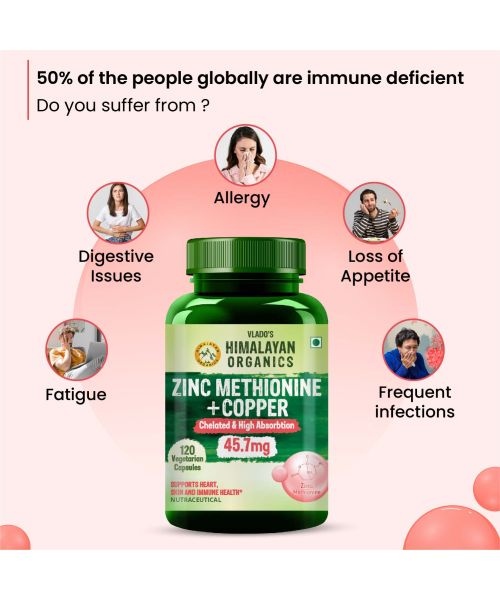 Vlado's Himalayan Organics: Zinc Methionine Chelated Copper | Support Healthy Immune - 120 Veg Capsules