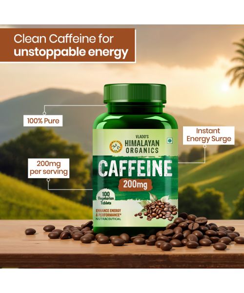 Vlado's Himalayan Organics: Caffeine 200mg | Enhance Energy Metabolism - 100 Veg Tablets