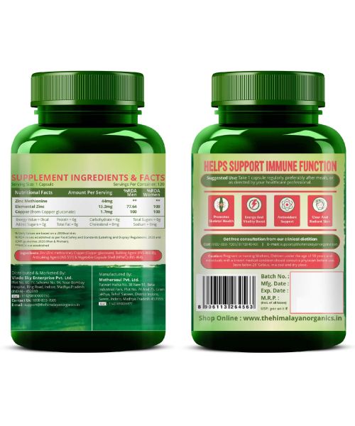 Vlado's Himalayan Organics: Zinc Methionine Chelated Copper | Support Healthy Immune - 120 Veg Capsules