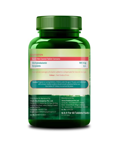 Vlado's Himalayan Organics: Vitamin B12 Supplements 500 mcg - Methylcobalamin B12 Vitamin Tablets - 60 Veg Tablets