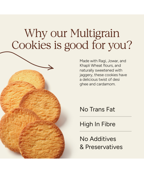 Soil Origin: Multigrain Cardamom Cookies , Enriched By Ghee & Jaggery  100gm