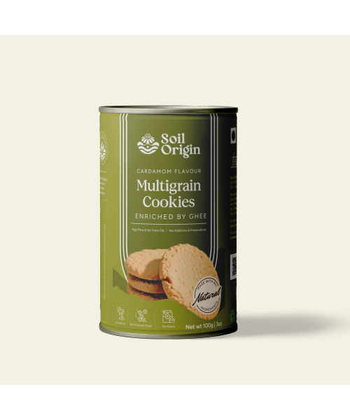 Soil Origin: Multigrain Cardamom Cookies , Enriched By Ghee & Jaggery  100gm