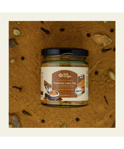 Soil Origin: Turmeric Latte Mix with Ashwagandha (Golden Milk Powder)  100gm