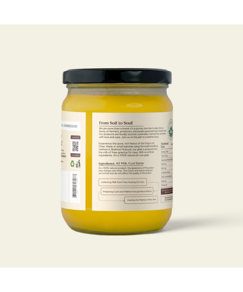 Soil Origin: A2 Gir Cow Ghee (Bilona Churned)  250ml