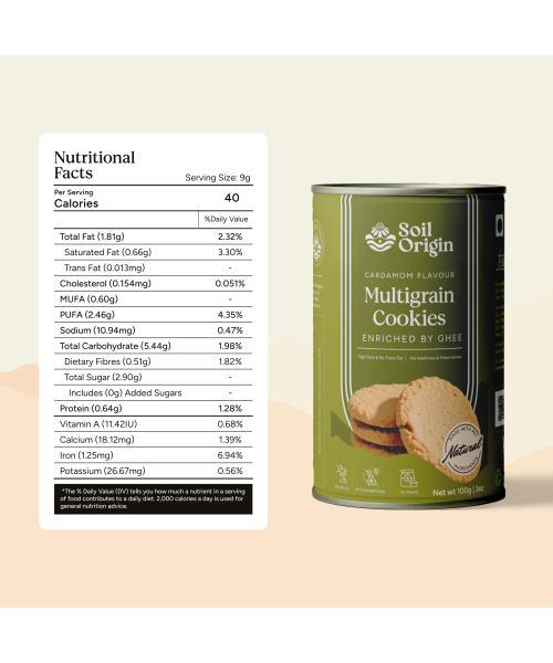 Soil Origin: Multigrain Cardamom Cookies , Enriched By Ghee & Jaggery  100gm